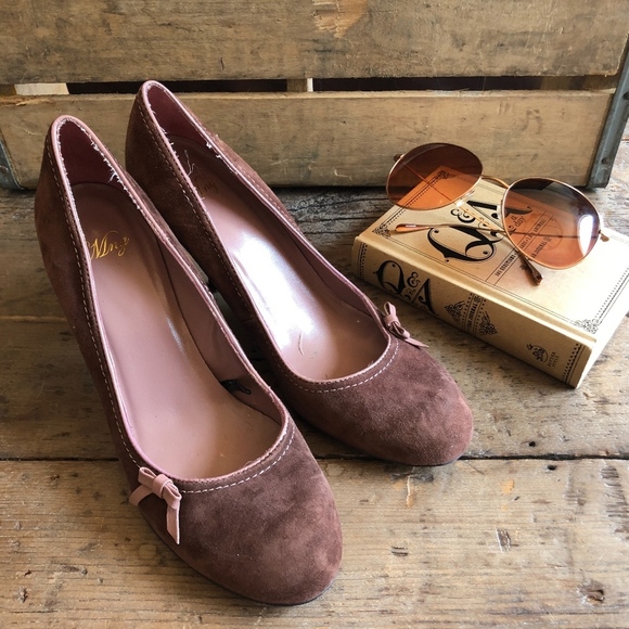 Mng Mango Brown Pink Bow Pumps 8 - Picture 1 of 8